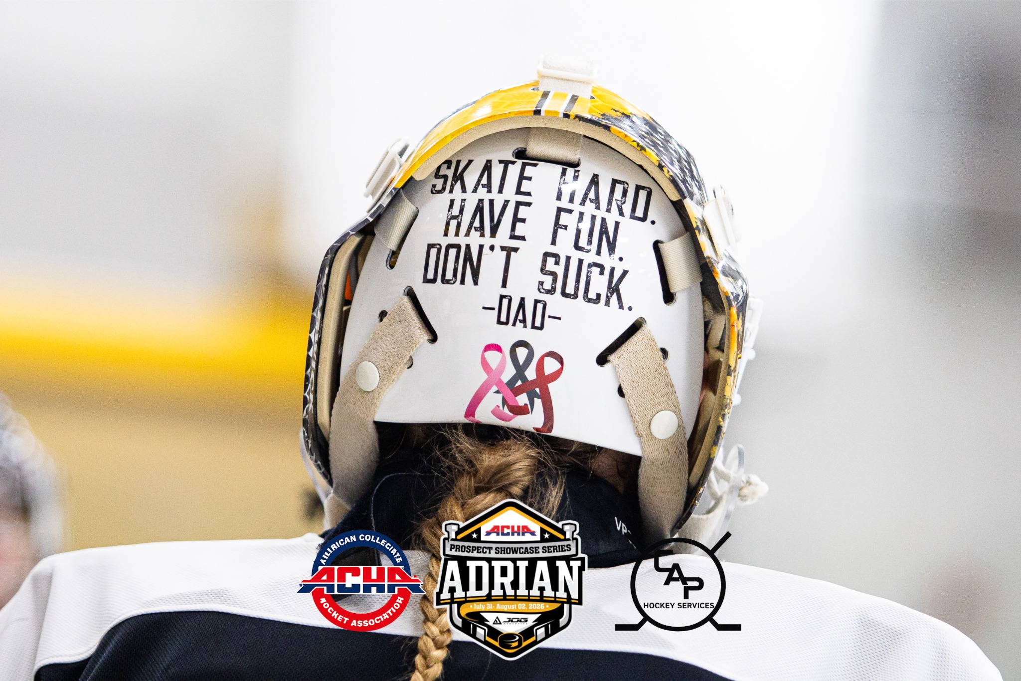 Capper Hockey Adrian showcase campaign image featuring a player helmet