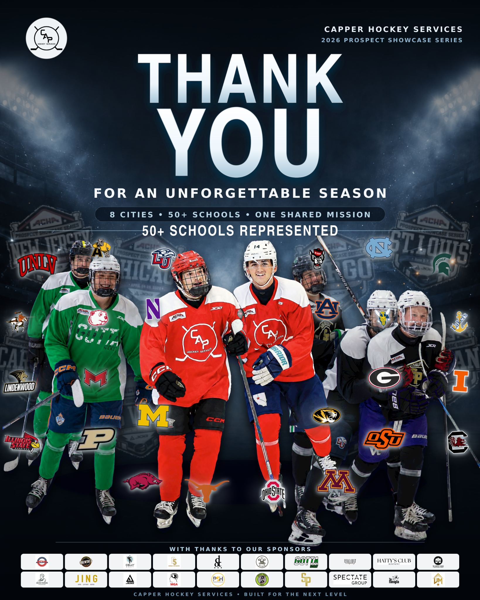 Capper Hockey 2026 showcase season thank-you poster